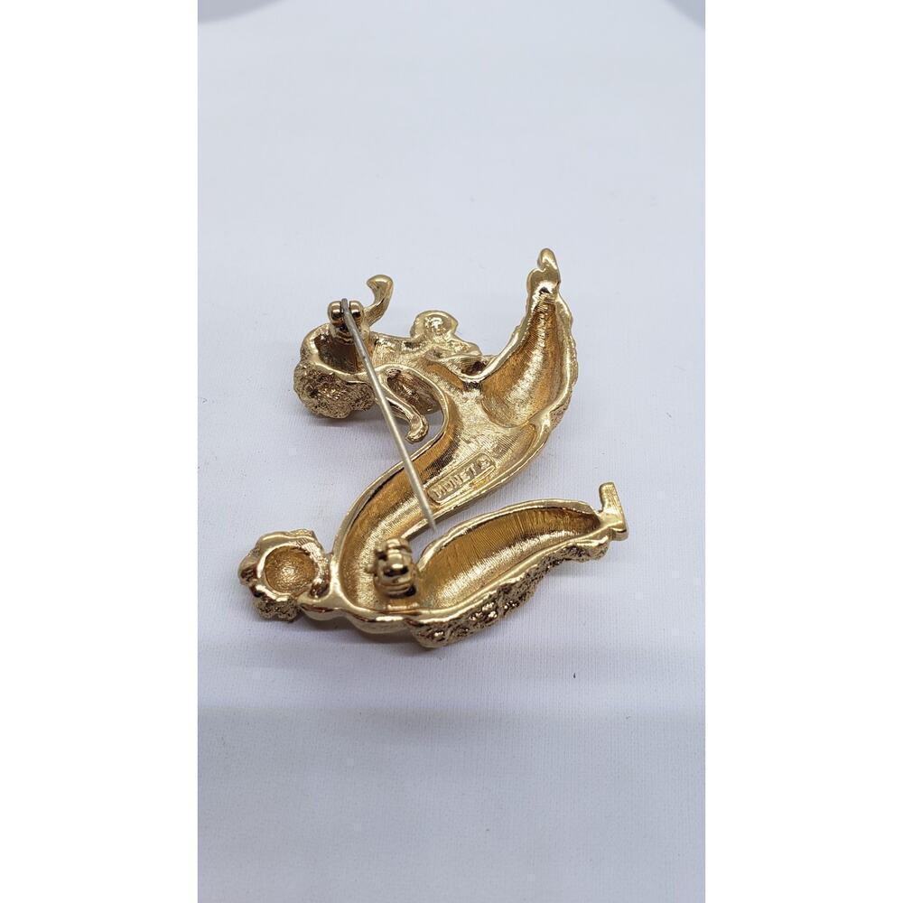 Vintage Poodle Doodle Dog Brooch Monet Gold with Red Rhinestone Eyes Playful Pin - Picture 2 of 7